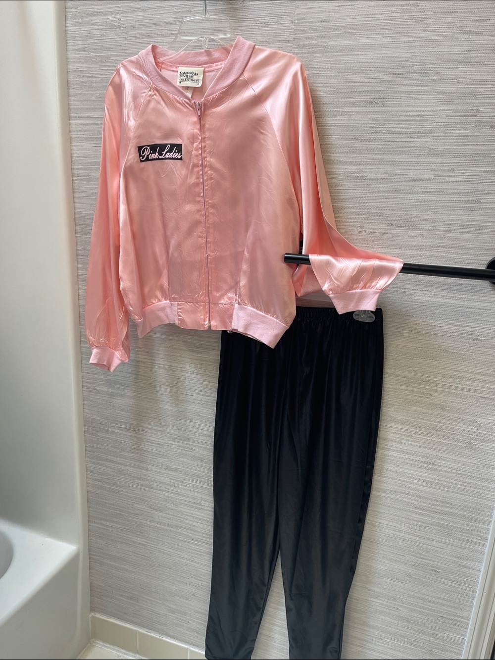 Grease Pink Ladies Satin Bomber Jacket with Black Lounge Pants
